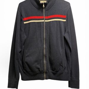 Banana Republic Black Zip-Up Sweater with Red and Gold Stripes